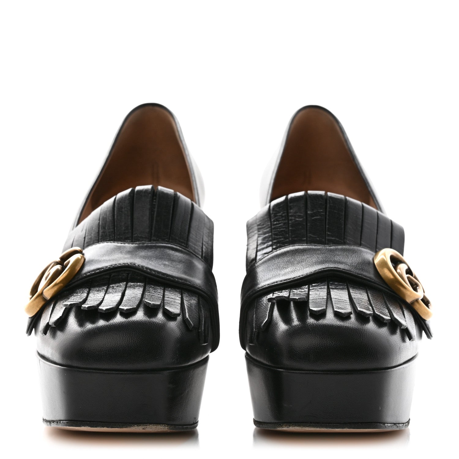 Gucci Malaga Kid GG Marmont Fringe Platform Loafer Pumps 37.5 Black 2 of 21