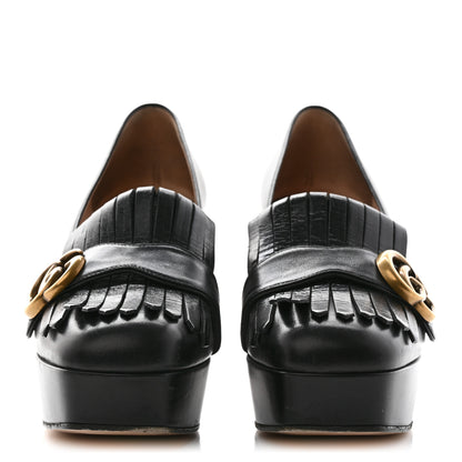 Gucci Malaga Kid GG Marmont Fringe Platform Loafer Pumps 37.5 Black 2 of 21