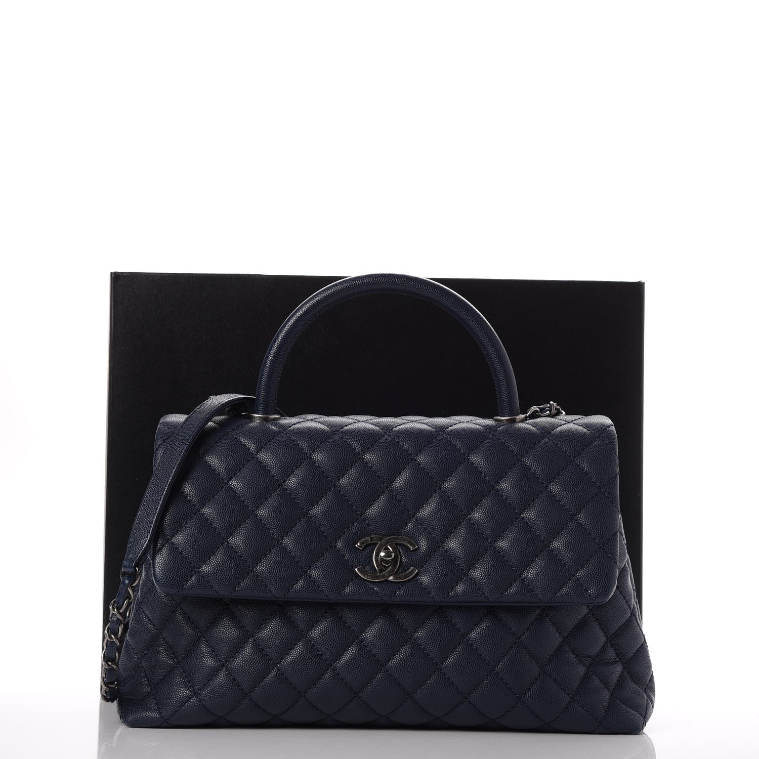 Chanel Caviar Quilted Medium Coco Handle Flap Navy 8 of 8