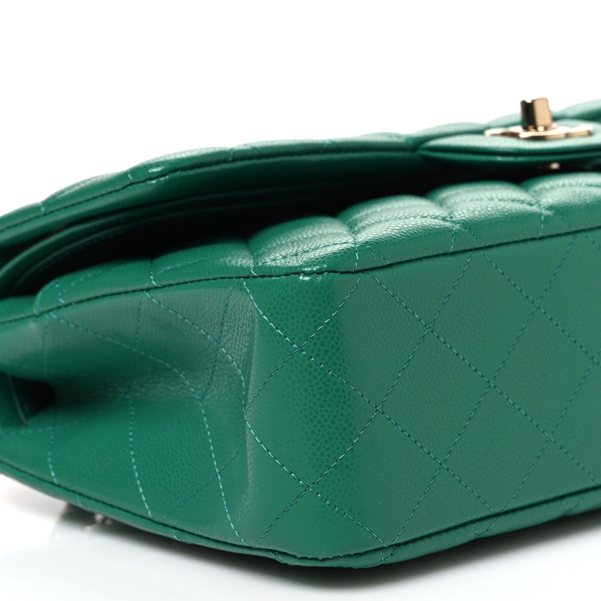 Caviar Quilted Medium Double Flap Green