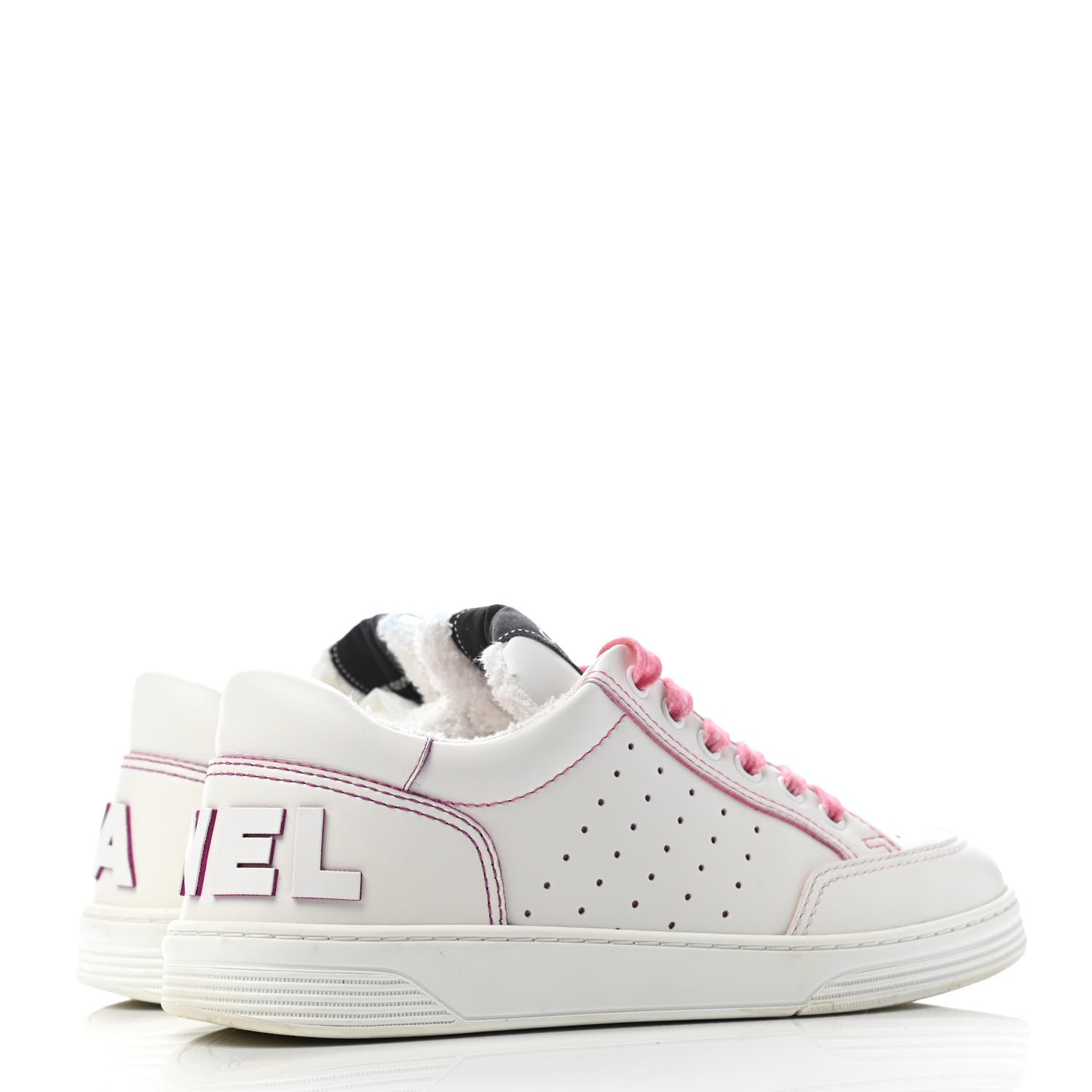 Chanel Calfskin Womens Logo Sneakers 38.5 White Pink 3 of 6