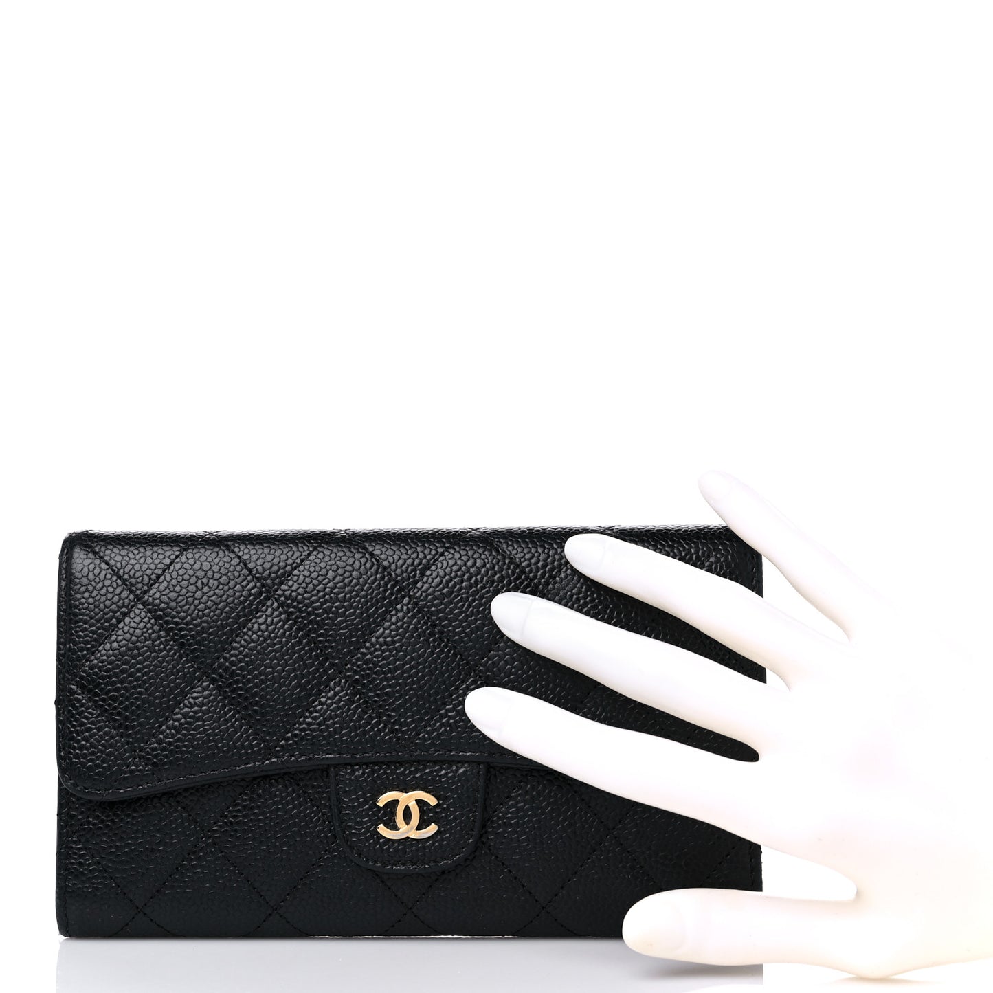 Caviar Quilted Large Flap Wallet Black