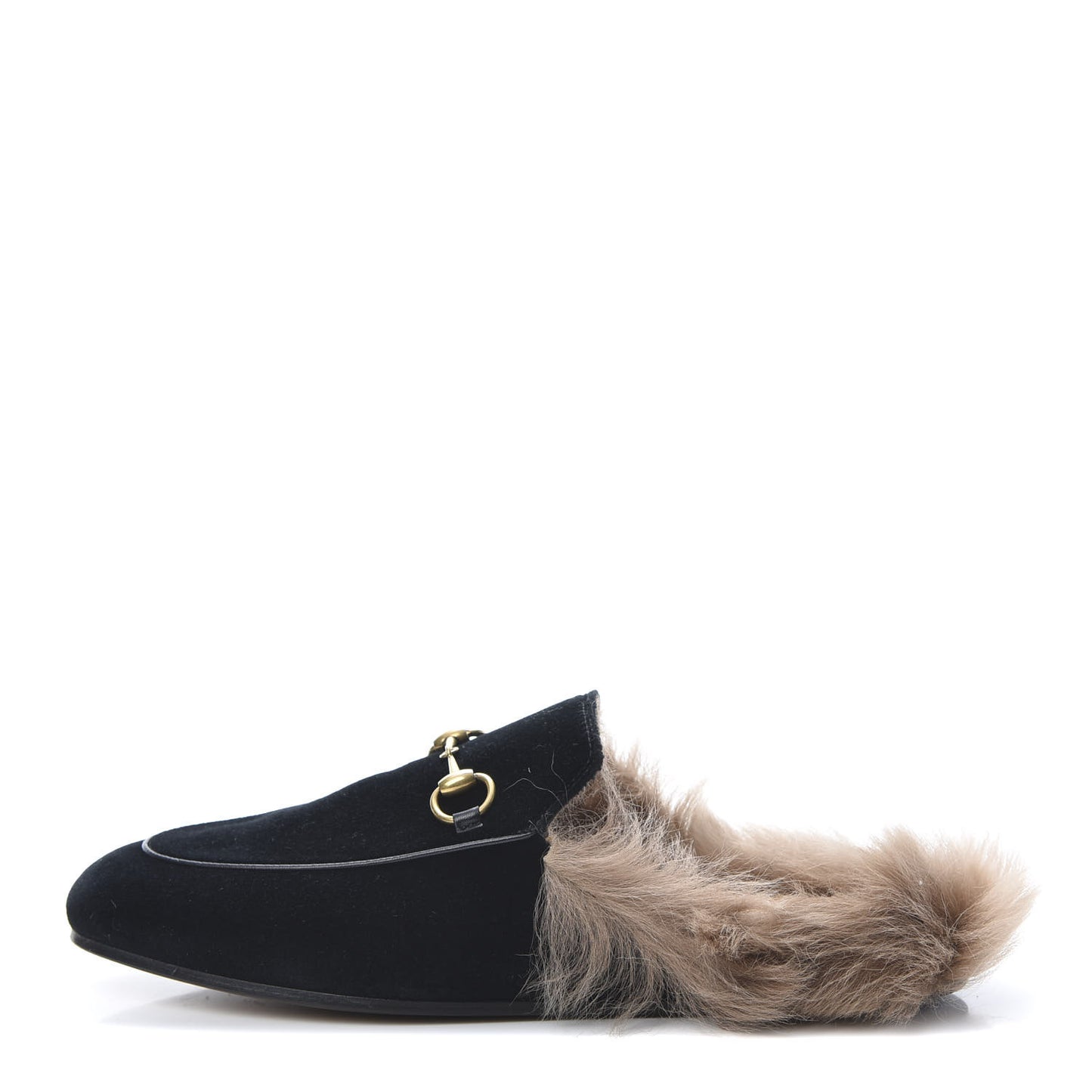 Velvet Fur Womens Princetown Slippers 37.5 Black