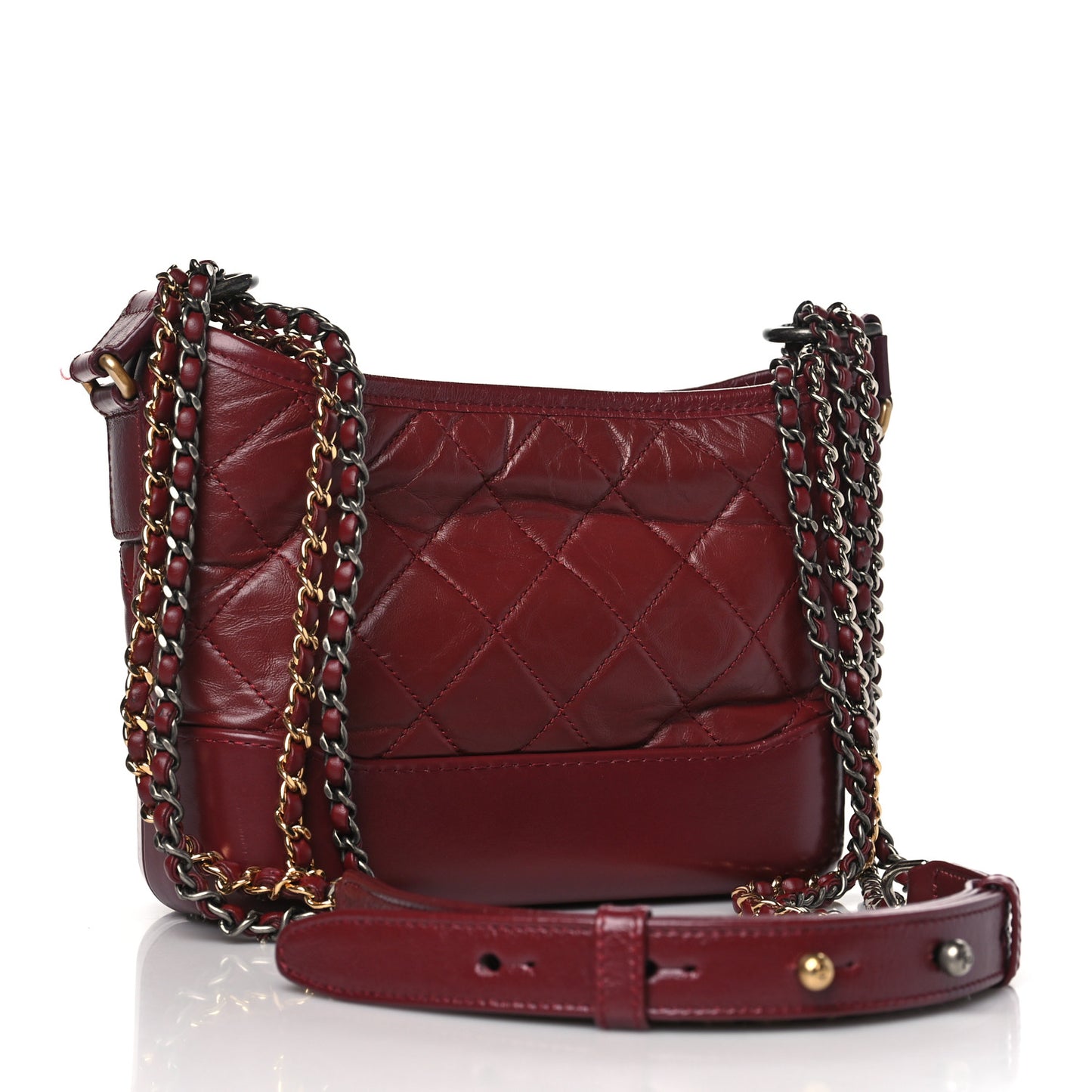 Aged Calfskin Quilted Small Gabrielle Hobo Burgundy Burgundy