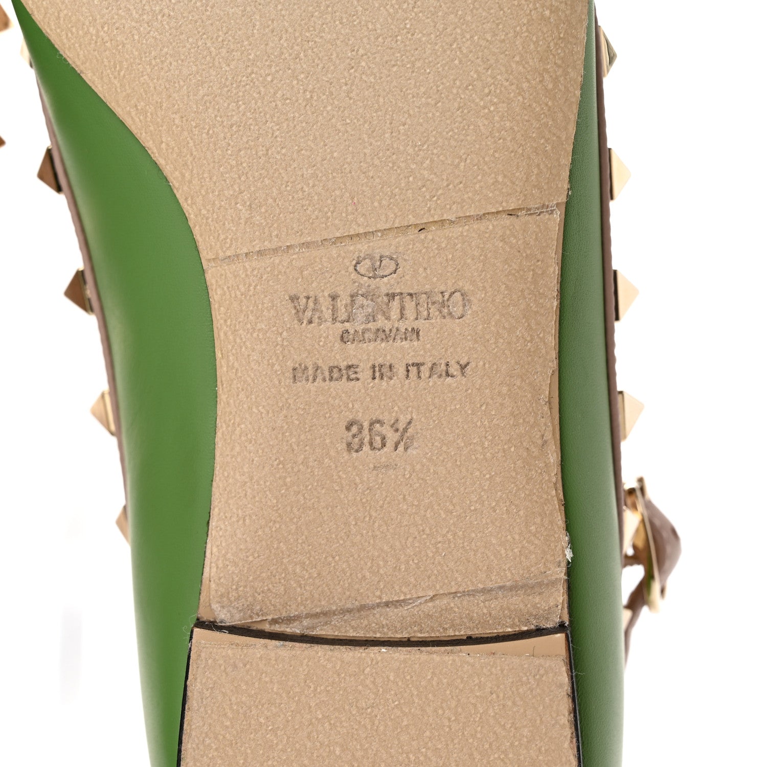 Valentino Garavani Calfskin Rockstud Cage Ballerina Flats 36.5 Deep Clover Poudre 6 of 12