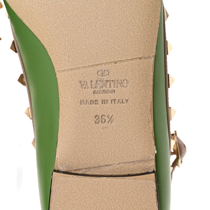 Valentino Garavani Calfskin Rockstud Cage Ballerina Flats 36.5 Deep Clover Poudre 6 of 12
