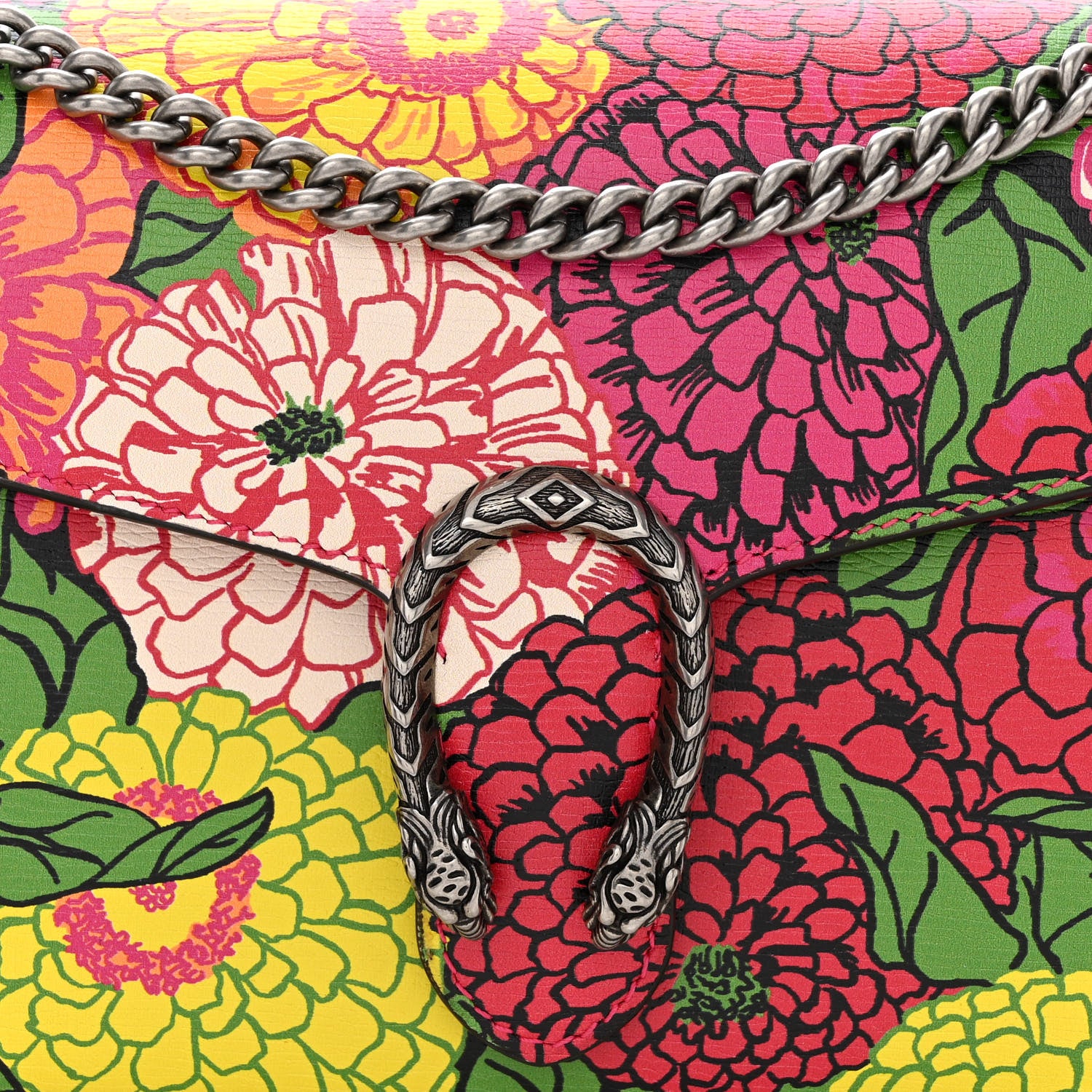 Gucci X KEN SCOTT Textured Calfskin Pomponica Print Mini Dionysus Chain Wallet Multicolor Fuxia Pompon 8 of 11