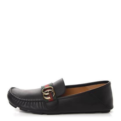 Gucci Velvety Calfskin Web Mens Noel Driver Loafers 8.5 Black 1 of 10