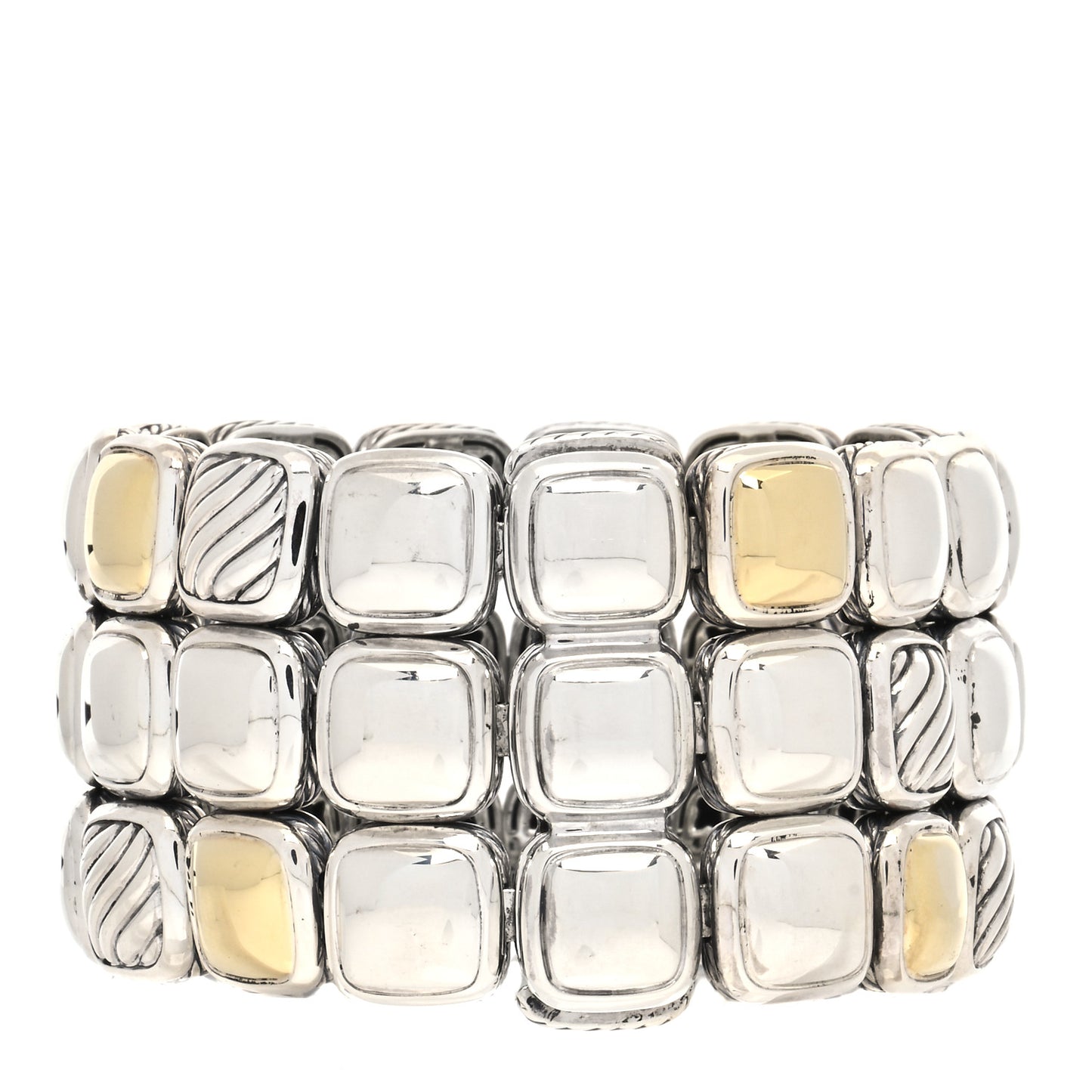 Sterling Silver 18K Yellow Gold Chiclet Three Row Bracelet