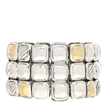 David Yurman Sterling Silver 18K Yellow Gold Chiclet Three Row Bracelet 2 of 5