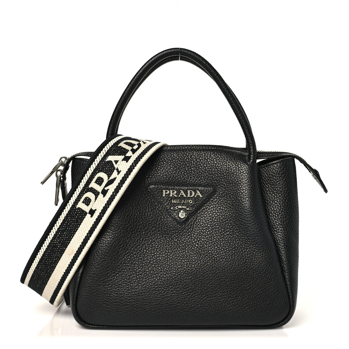 Prada Vitello Daino Soft Mini Zippered Top Handle Bag Black 1 of 9