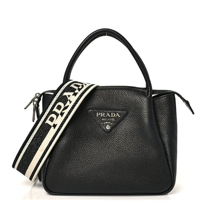 Prada Vitello Daino Soft Mini Zippered Top Handle Bag Black 1 of 9