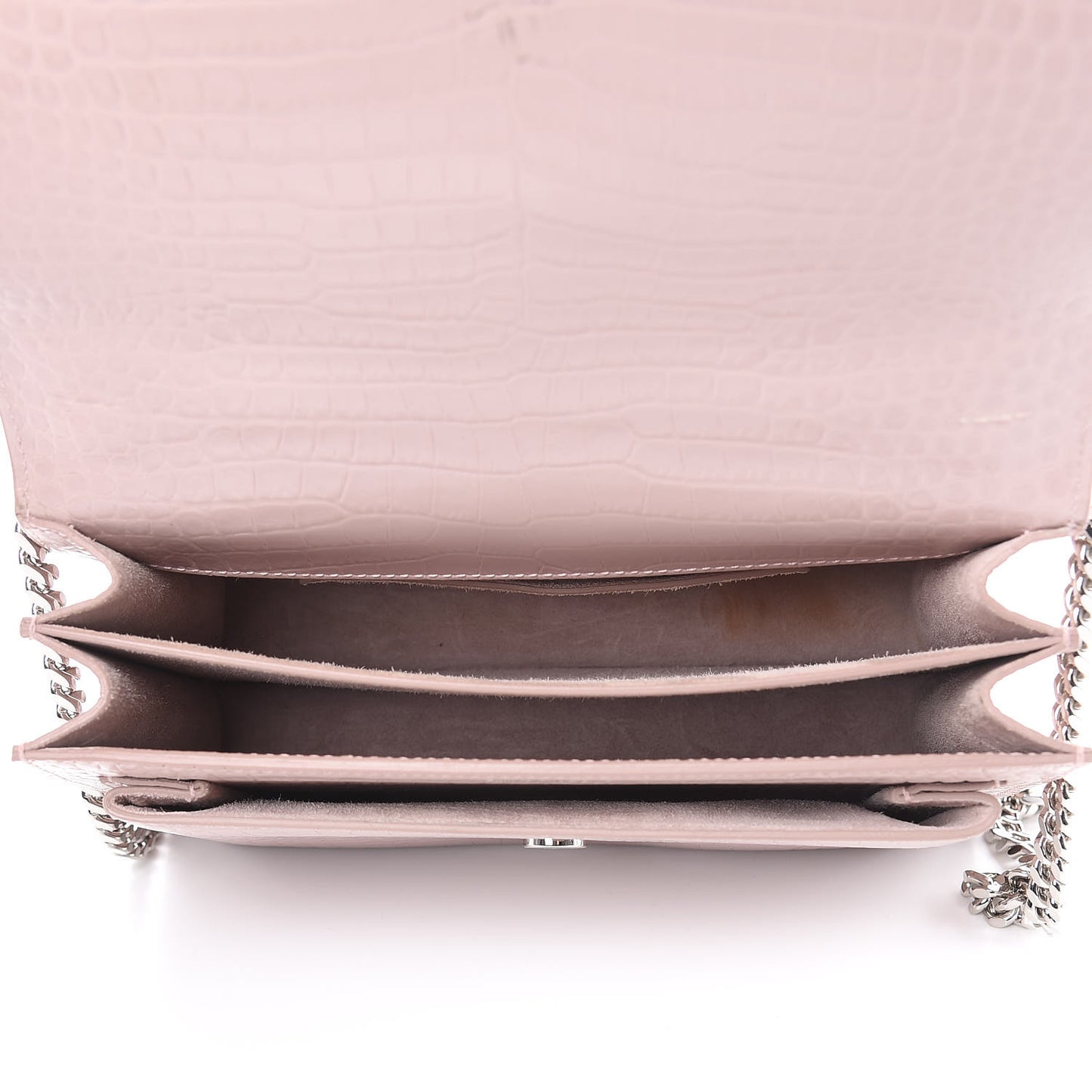 Calfskin Crocodile Embossed Medium Monogram Sunset Powder Pink