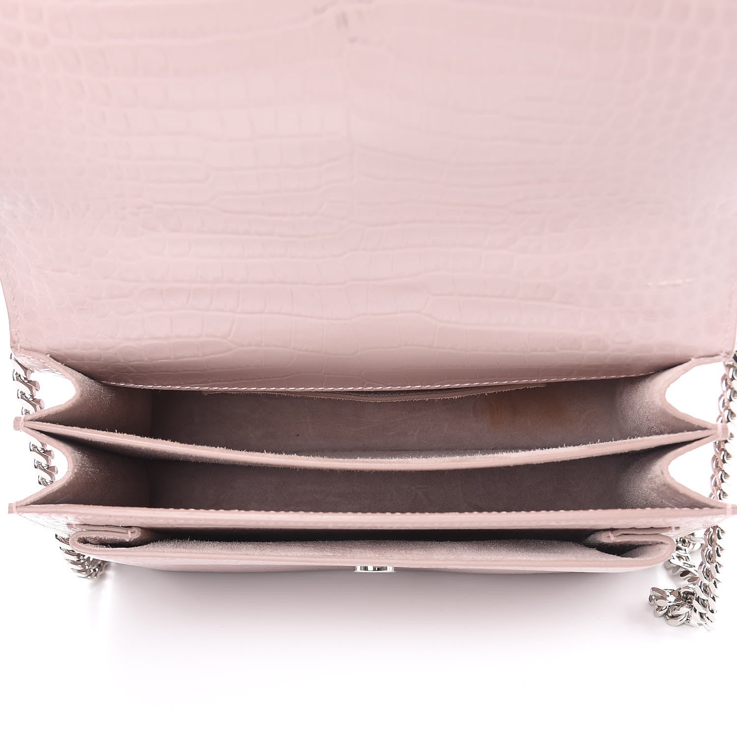 Saint Laurent Calfskin Crocodile Embossed Medium Monogram Sunset Powder Pink 5 of 11