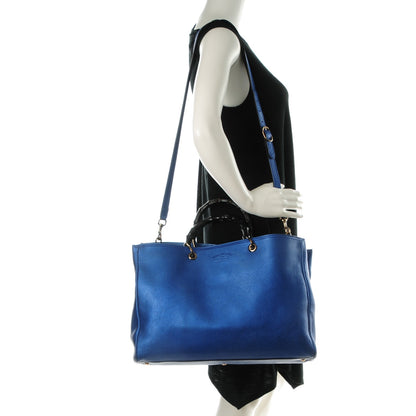 Gucci Metallic Calfskin Large Bamboo Shopper Tote Blue 2 of 7
