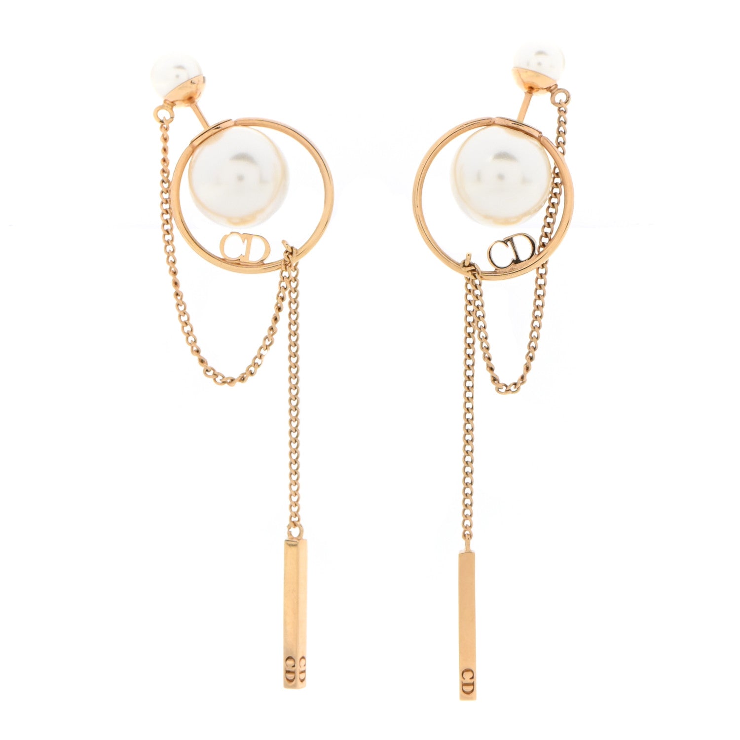 Christian Dior Pearl Tribales Dangle Chain Earrings Gold 1 of 6