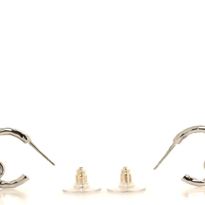 Chanel Pearl Crystal CC Heart Drop Earrings Silver 3 of 5