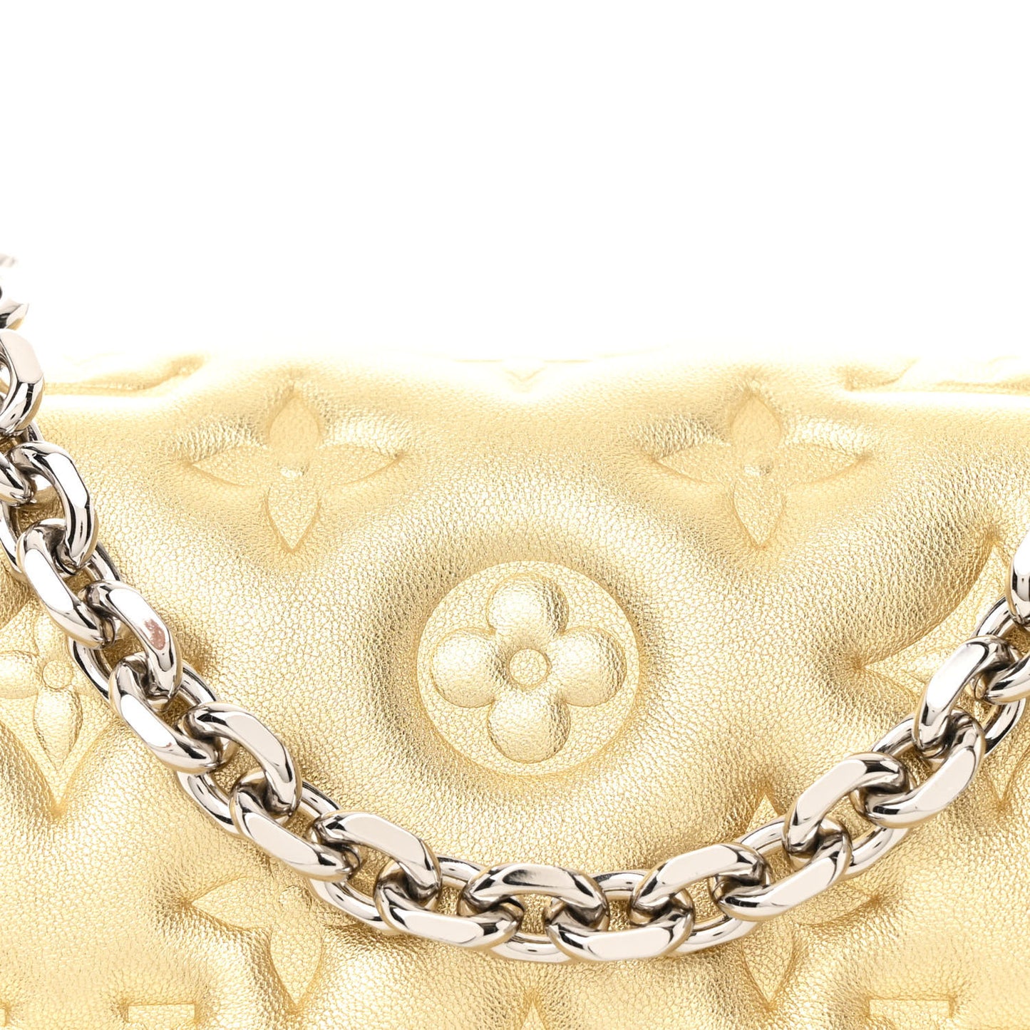 Metallic Lambskin Embossed Monogram Pochette Coussin Gold