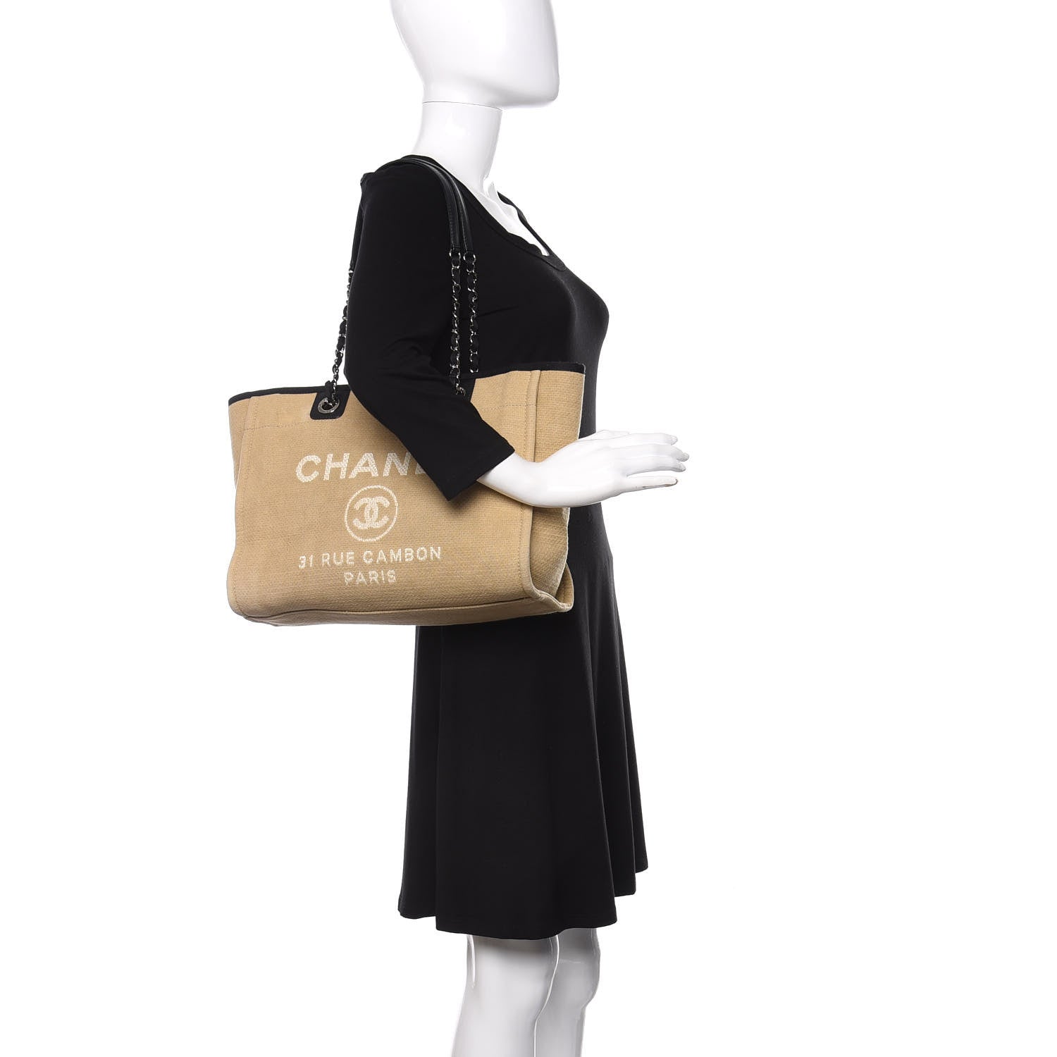 Chanel Canvas Small Deauville Tote Beige Black 2 of 15