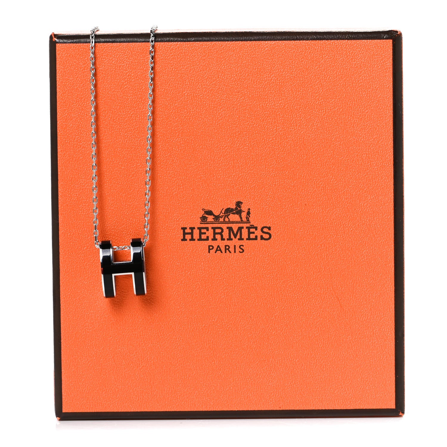 Hermes Lacquered Palladium Pop H Pendant Necklace Black 7 of 7