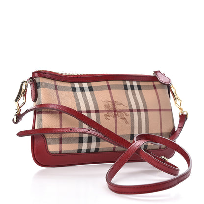 Burberry Haymarket Check Small Peyton Crossbody Clutch Bag Military Red 3 of 10