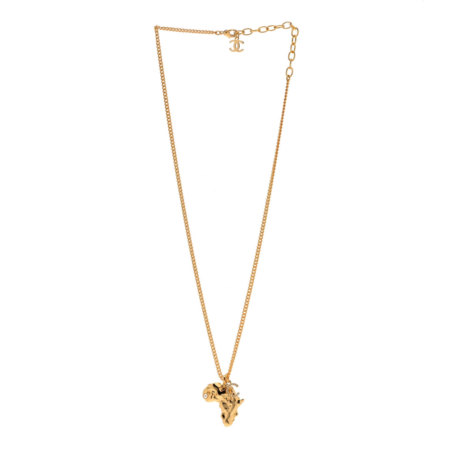 Chanel Crystal Pearl CC Africa Pendant Necklace Gold White 3 of 5