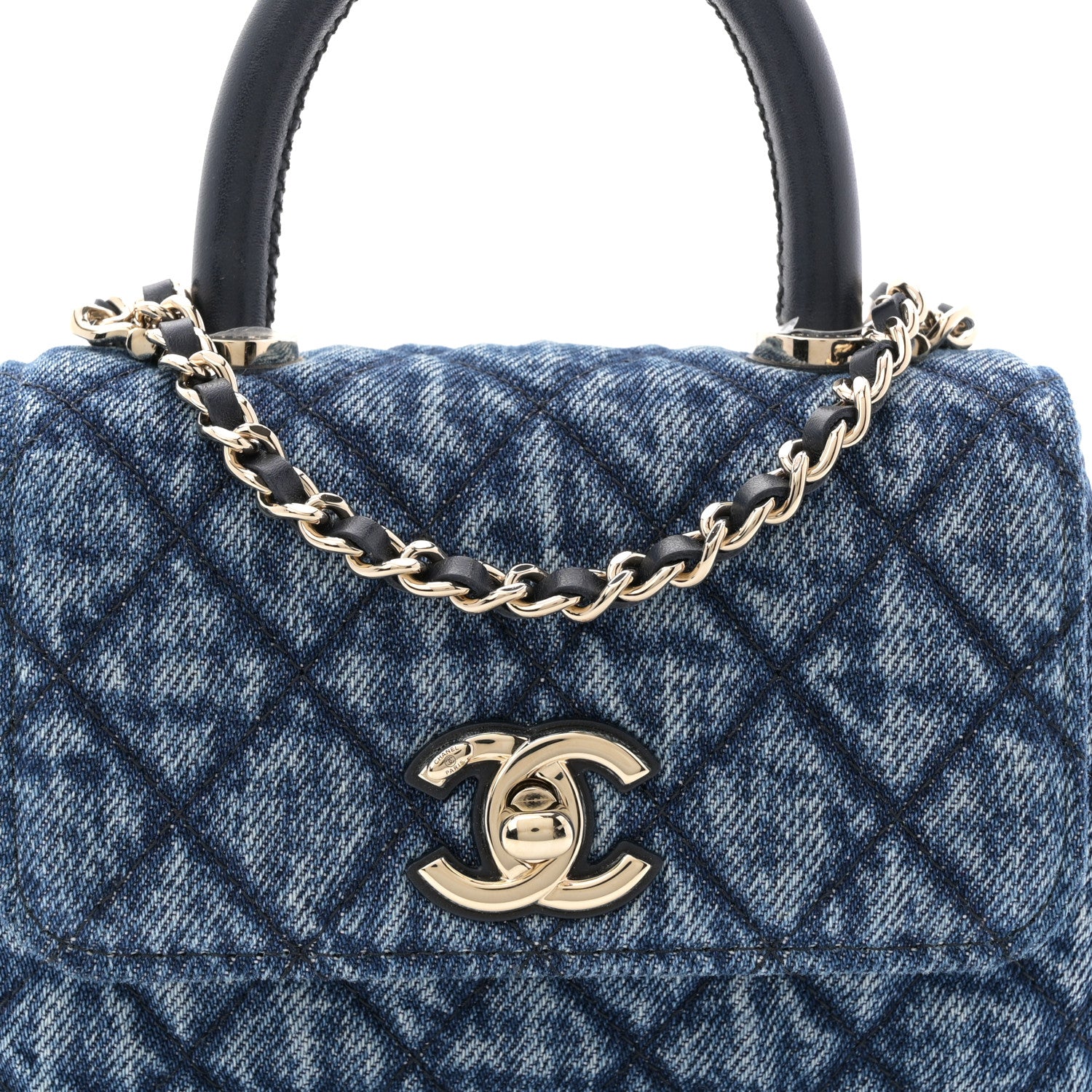 Chanel Washed Denim Quilted Coco Handle Clutch With Chain Blue 8 of 11