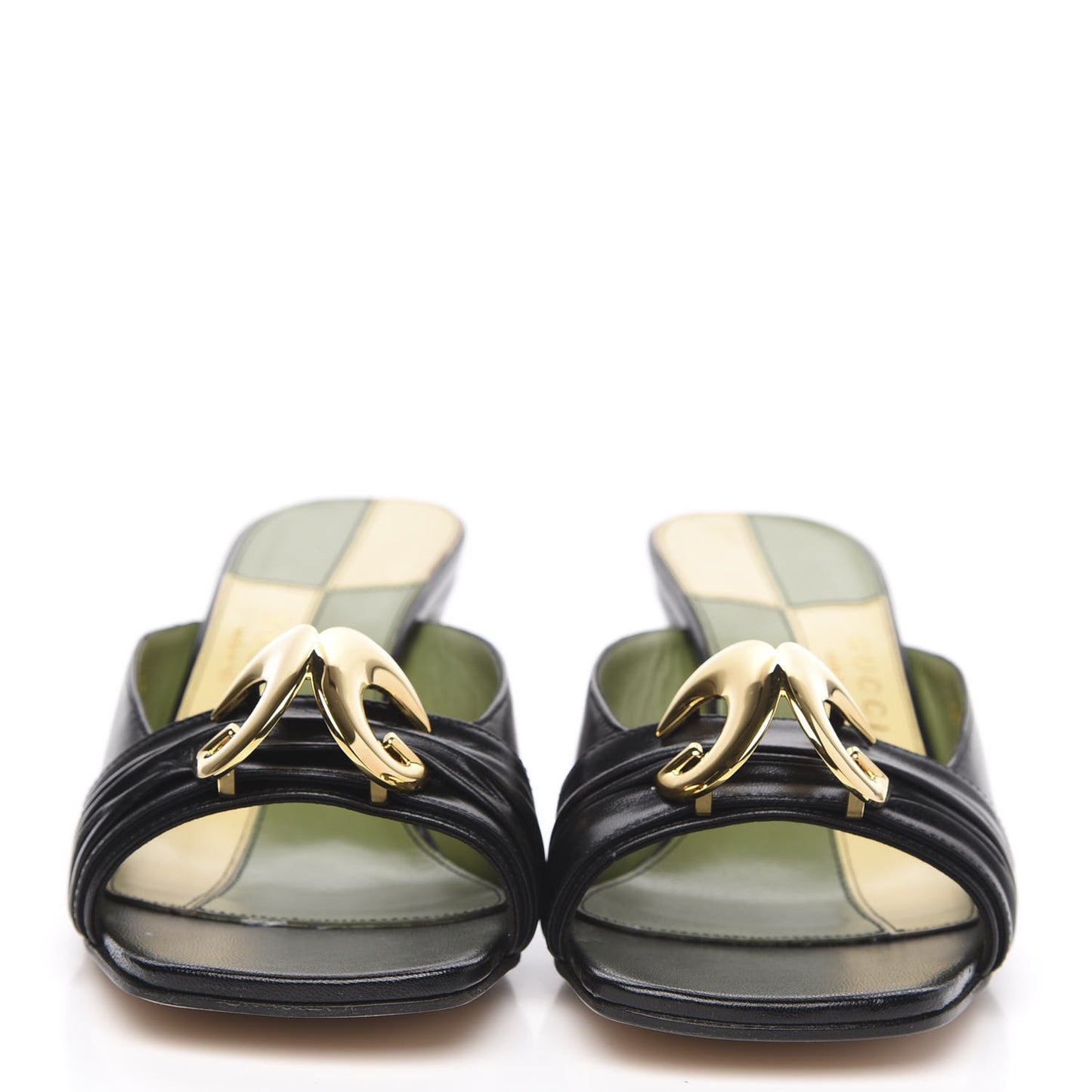 Calfskin Half Moon Mid Heel Slides 38 Black