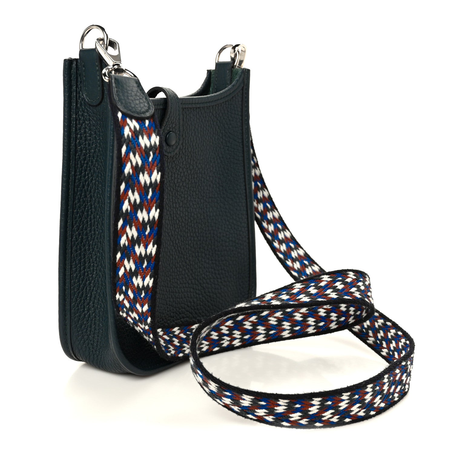 Hermes Taurillon Clemence Zigzag Evelyne TPM Vert Cypress Black Deep Bleu 3 of 11