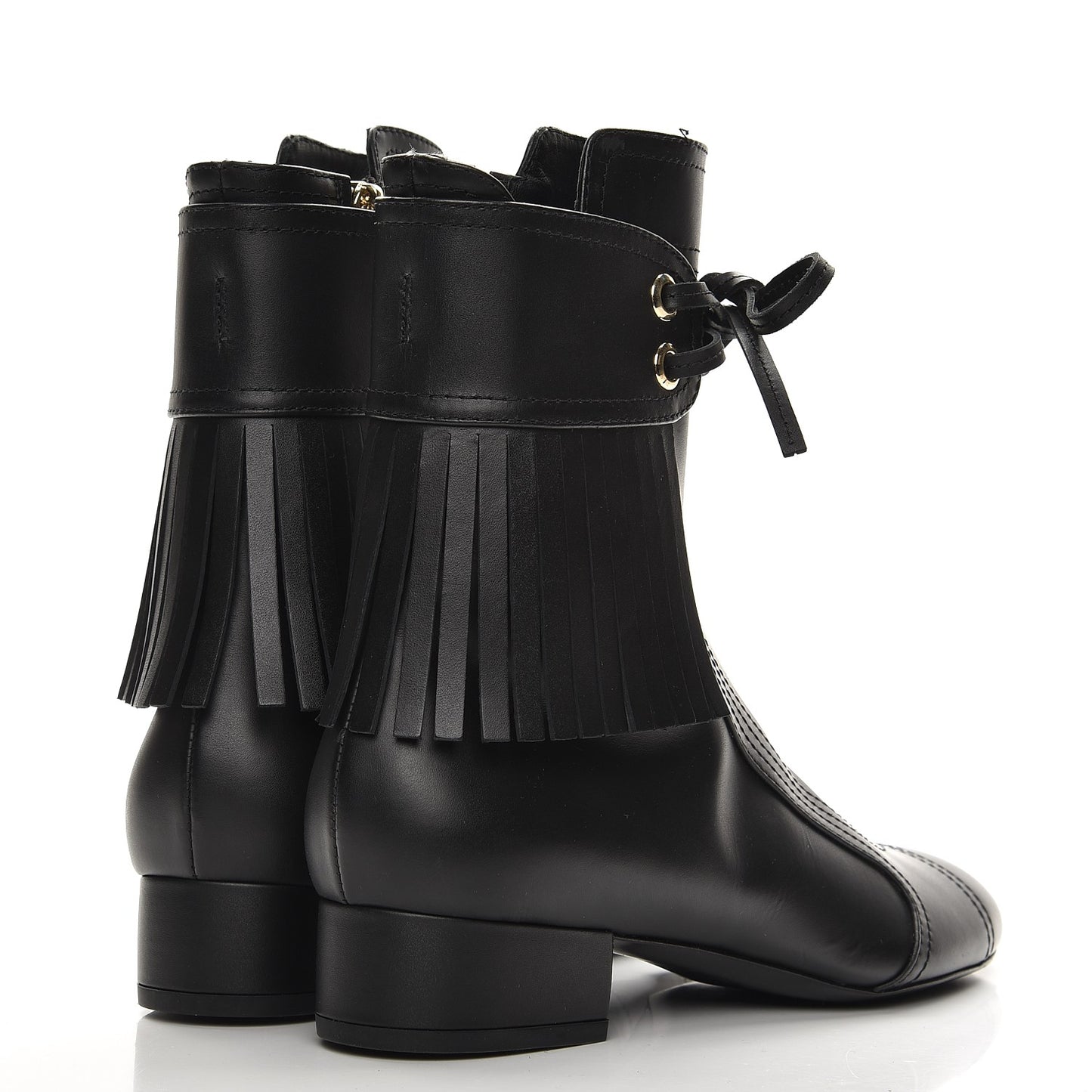 Calfskin Fringe Short Boots 38.5 Black
