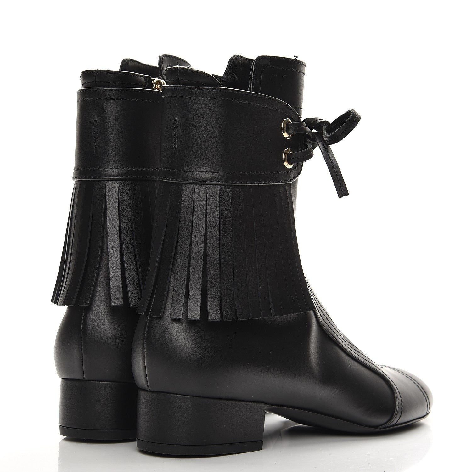 Chanel Calfskin Fringe Short Boots 38.5 Black 4 of 8
