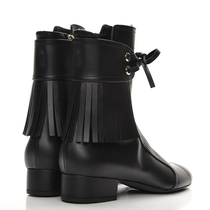 Chanel Calfskin Fringe Short Boots 38.5 Black 4 of 8