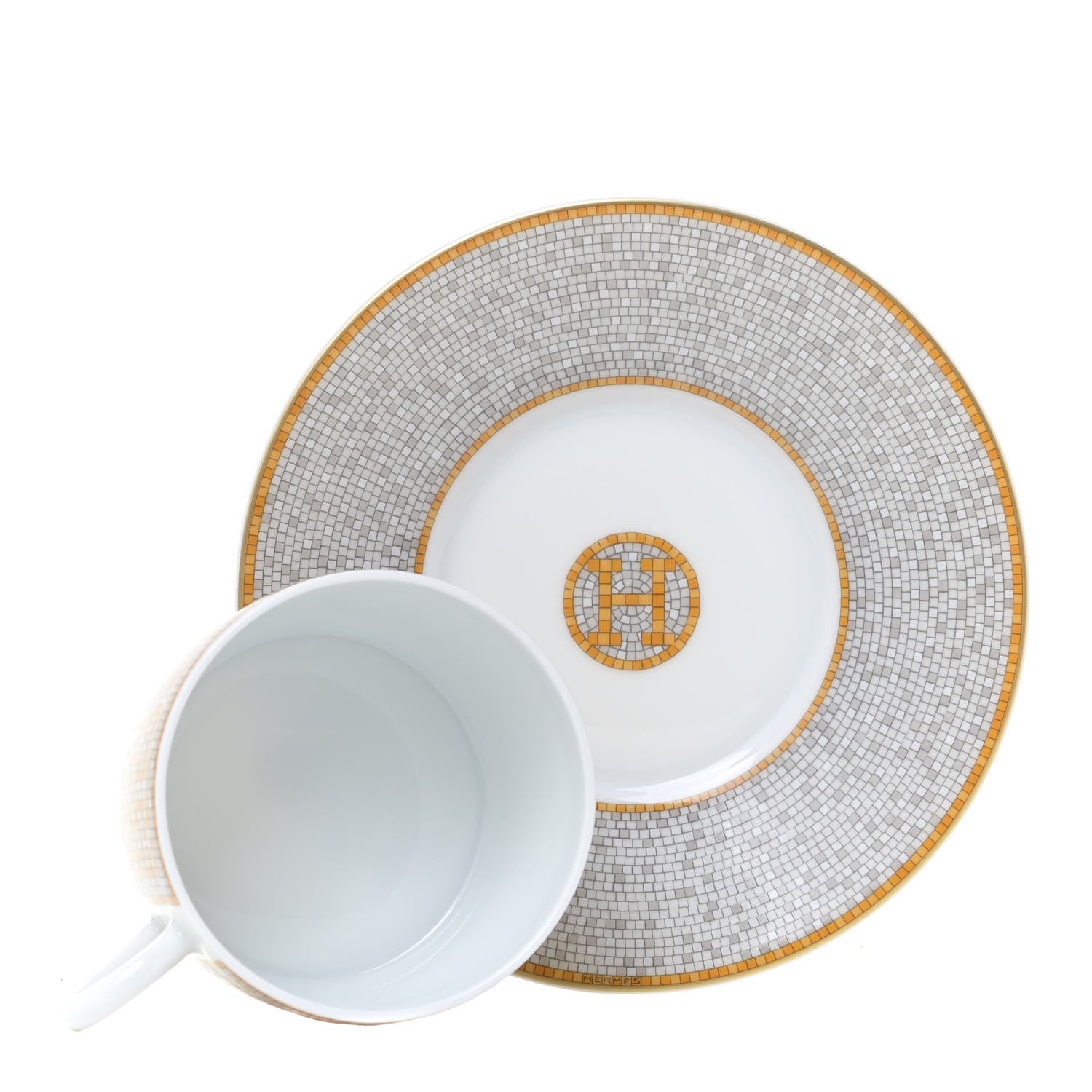 Hermes Porcelain Mosaique Au 24 Gold Tea Cup And Saucer Set Of 2 2 of 8