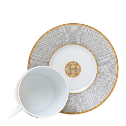 Hermes Porcelain Mosaique Au 24 Gold Tea Cup And Saucer Set Of 2 2 of 8
