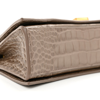 Balenciaga Extra Supple Calfskin Crocodile Embossed Small Crush Chain Bag Dark Mink Grey 8 of 9