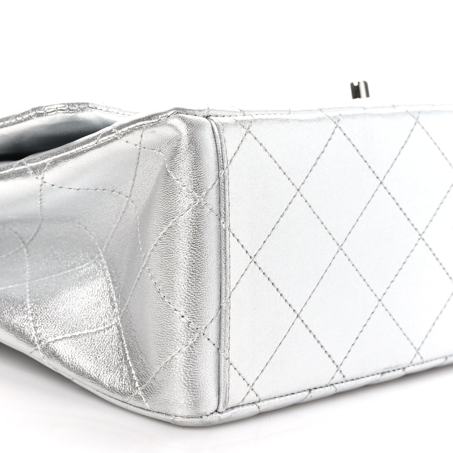 Metallic Lambskin Quilted Maxi Single Flap Silver