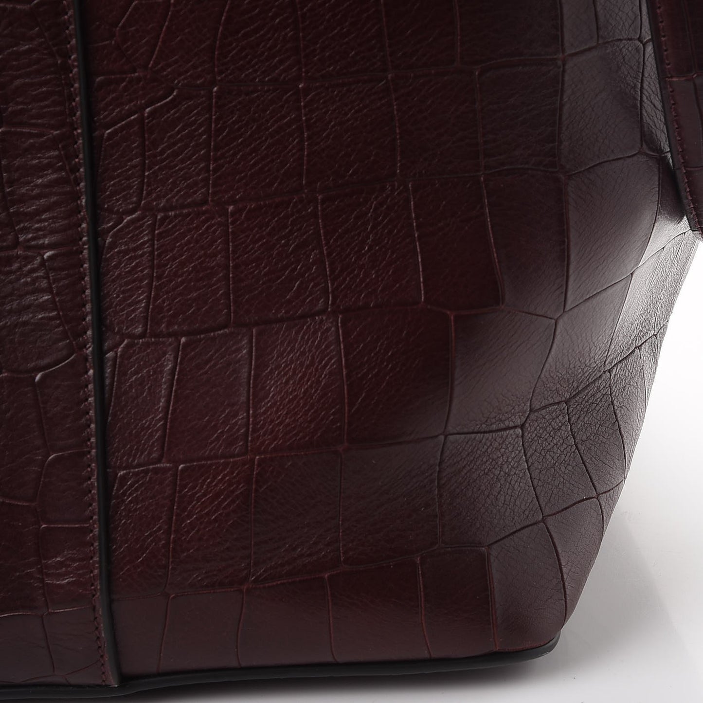 Deep Calfskin Crocodile Embossed Kite Bucket Bag Oxblood