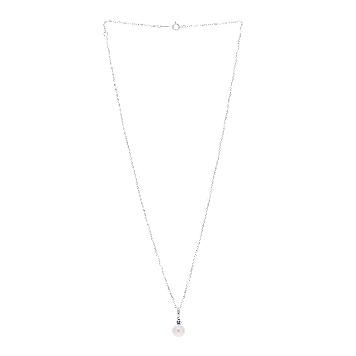 Mikimoto 18K White Gold Blue Sapphire Akoya Cultured Pearl 8-8.5mm Pendant Necklace 3 of 6