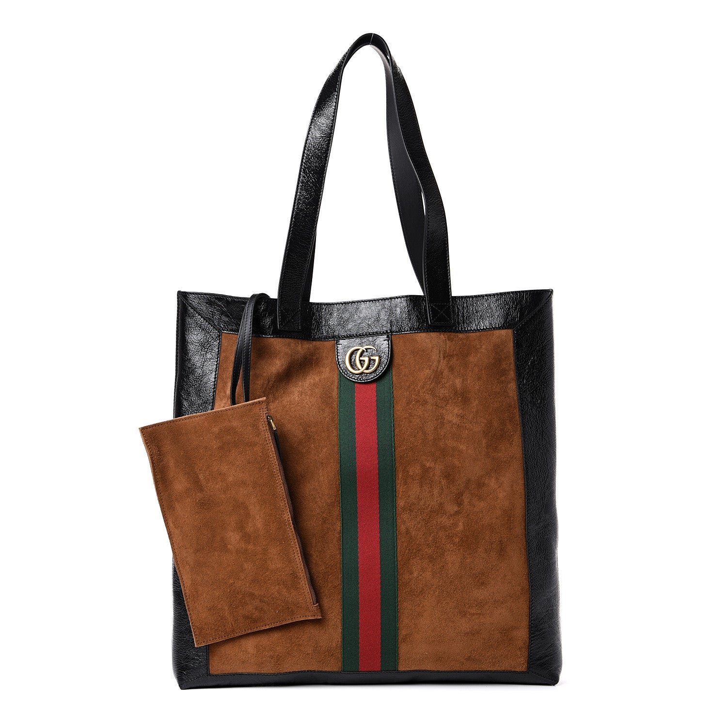 Gucci Suede Patent Web Large Ophidia Vertical Shopping Tote Nocciola Black 1 of 10