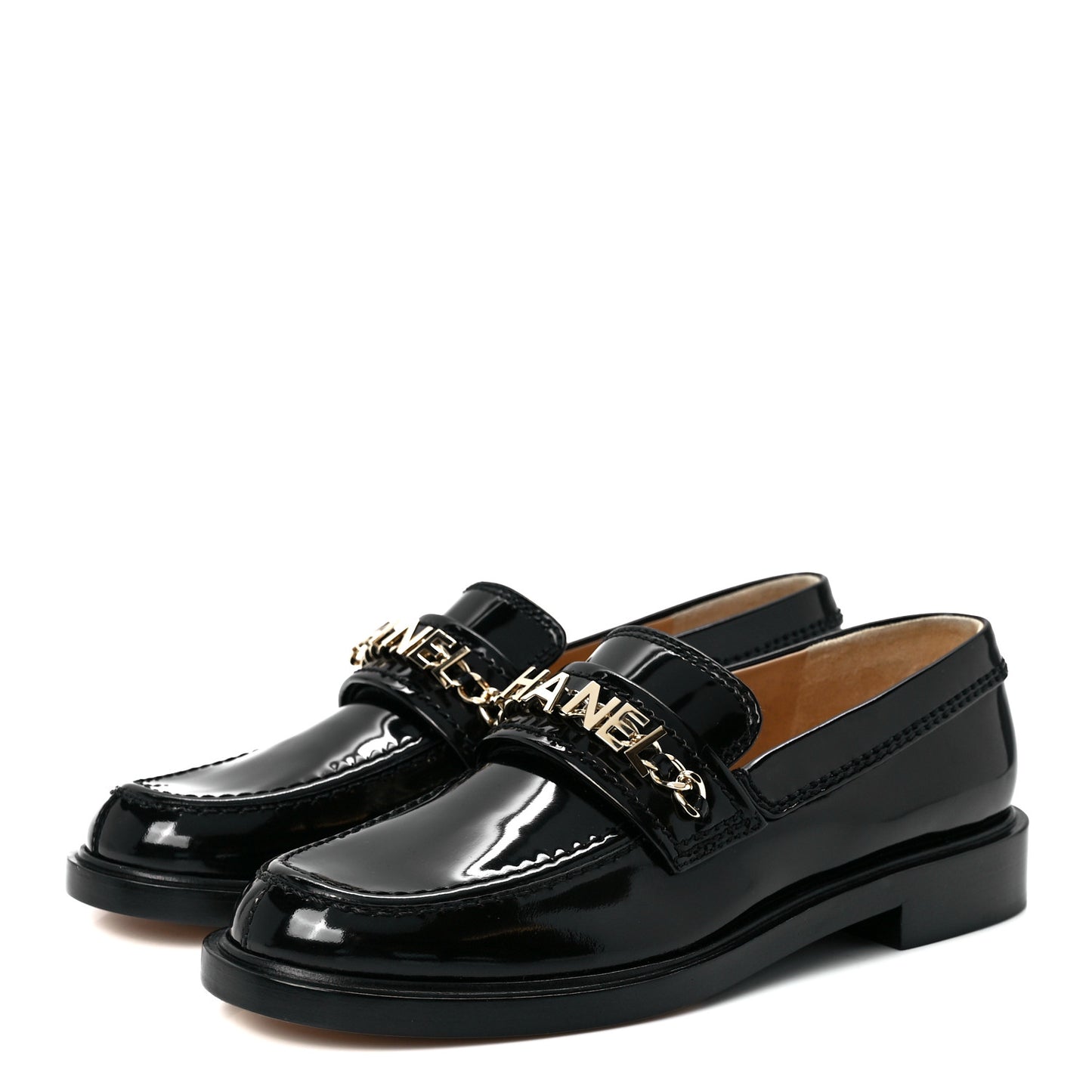 Shiny Calfskin Logo Loafers 37 Black