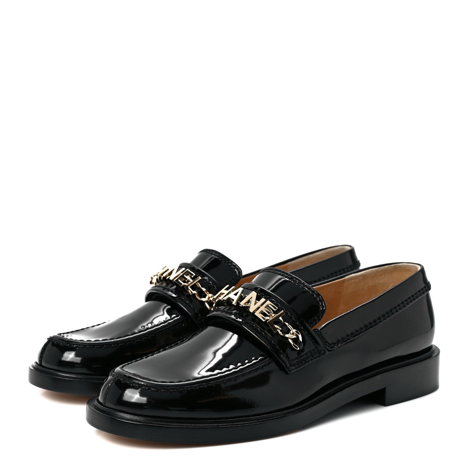 Chanel Shiny Calfskin Logo Loafers 37 Black 3 of 7