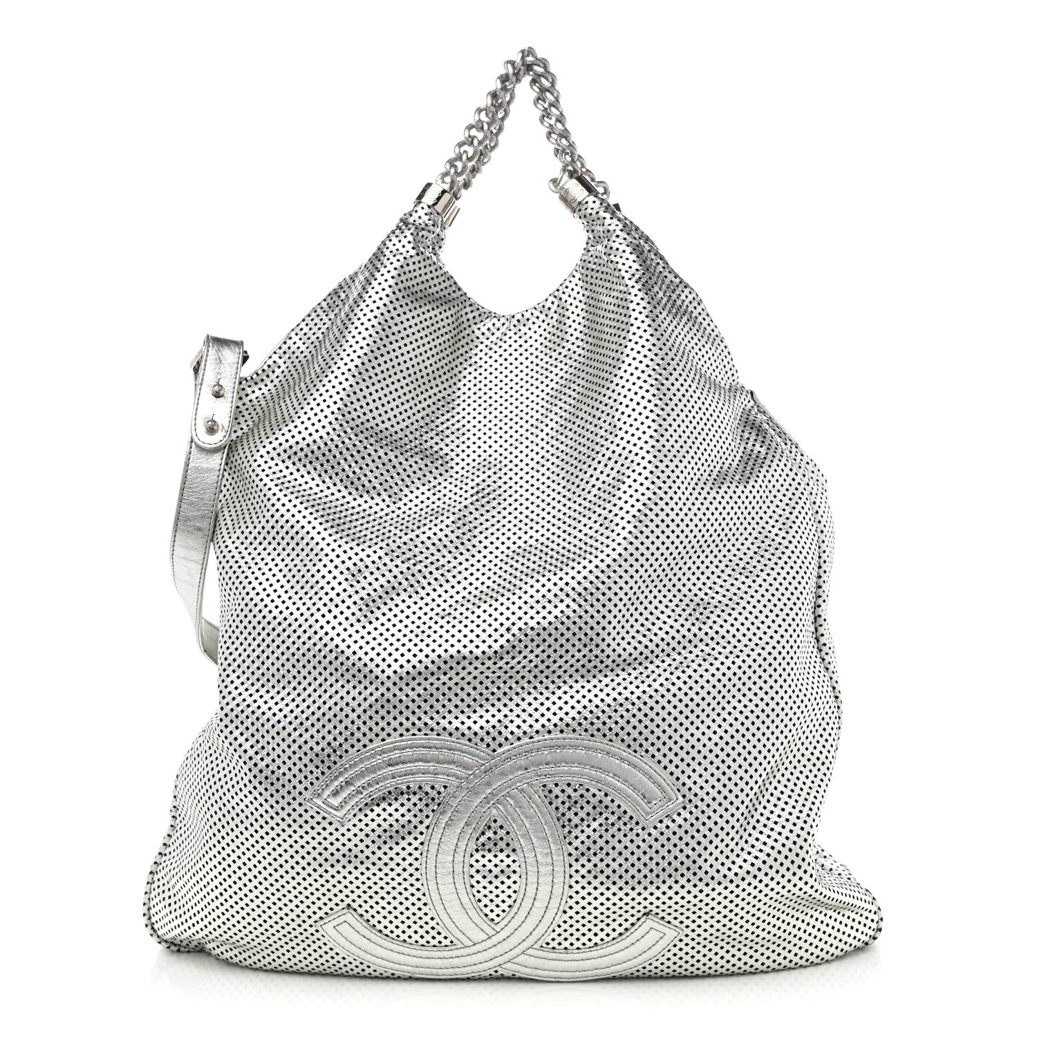Chanel Metallic Glazed Calfskin Perforated Medium Rodeo Drive Tote Silver 1 of 10