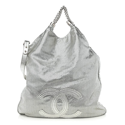 Chanel Metallic Glazed Calfskin Perforated Medium Rodeo Drive Tote Silver 1 of 10