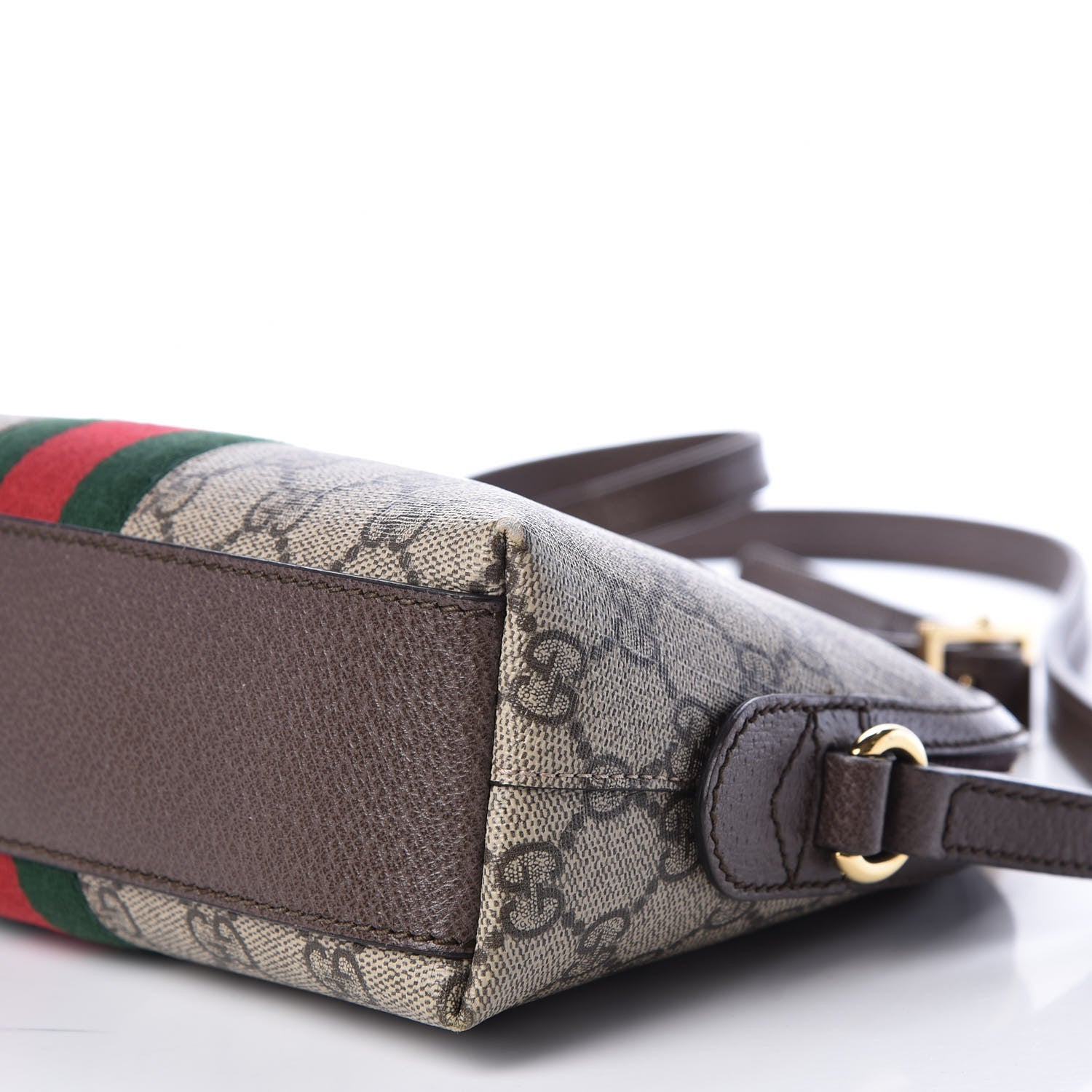 Gucci GG Supreme Monogram Textured Dollar Calfskin Web Small Ophidia Dome Shoulder Bag Beige Ebony New Acero 8 of 10