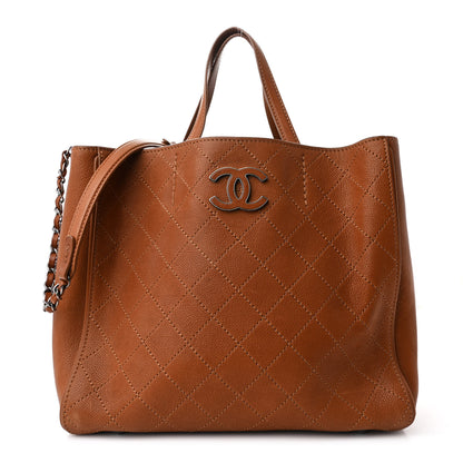 Chanel Grained Vegetal Calfskin Covered CC Shopper Tote Brown 1 of 11