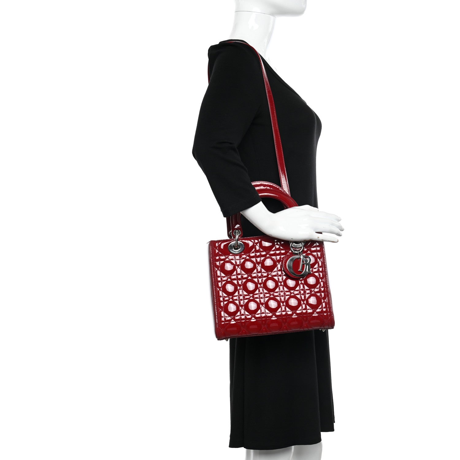 Christian Dior Patent Cannage Medium Lady Dior Red 2 of 14