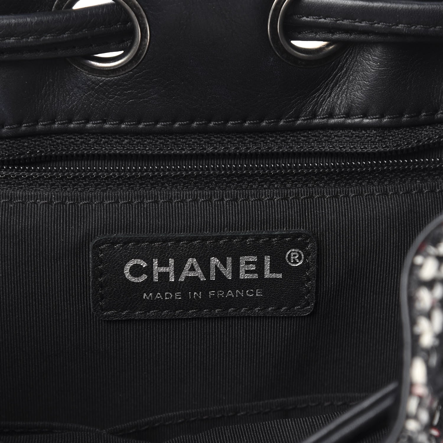 Chanel Tweed Drawstring Backpack Black White Red 5 of 9