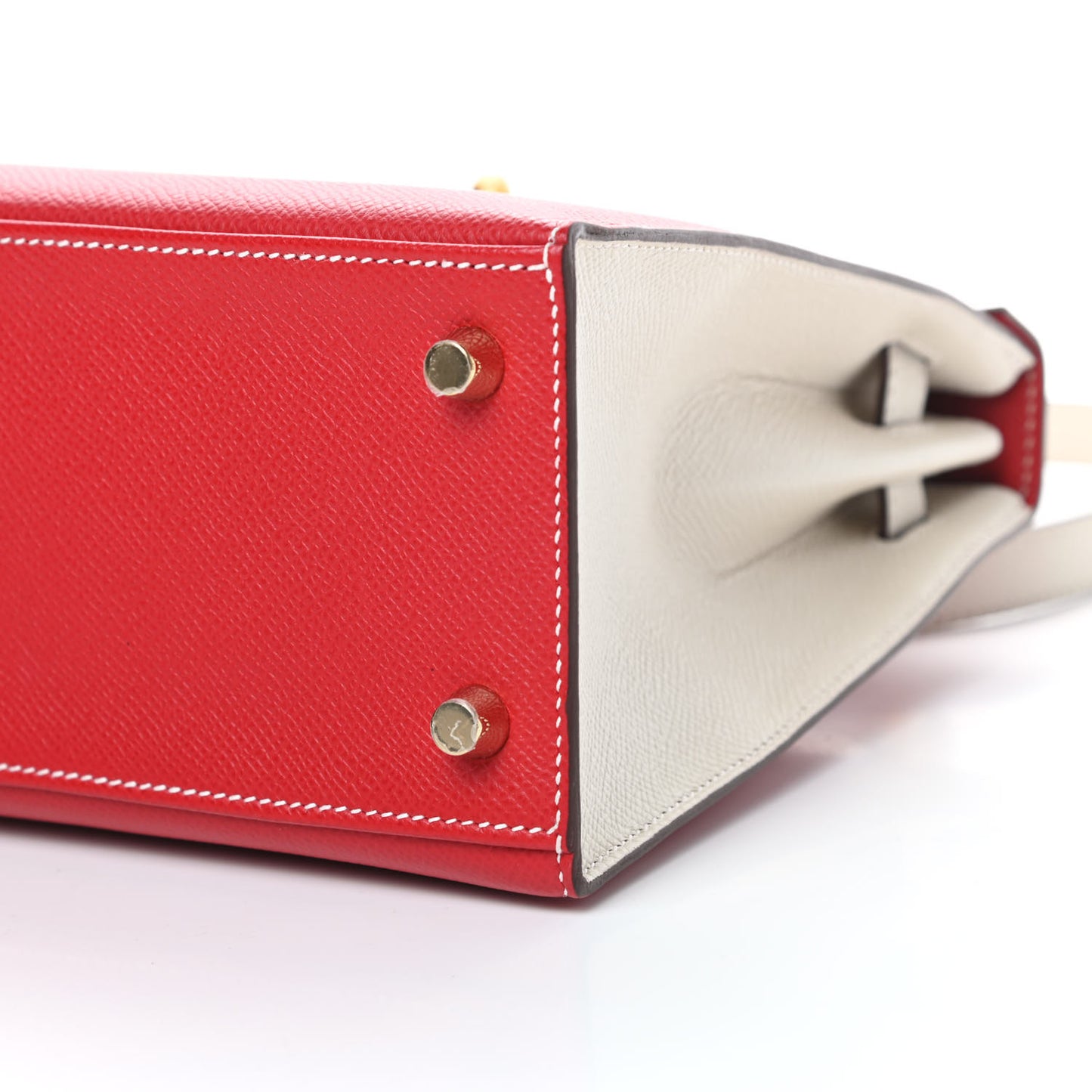 Epsom Bi-Color Horseshoe Kelly Sellier 25 Craie Rouge De Coeur