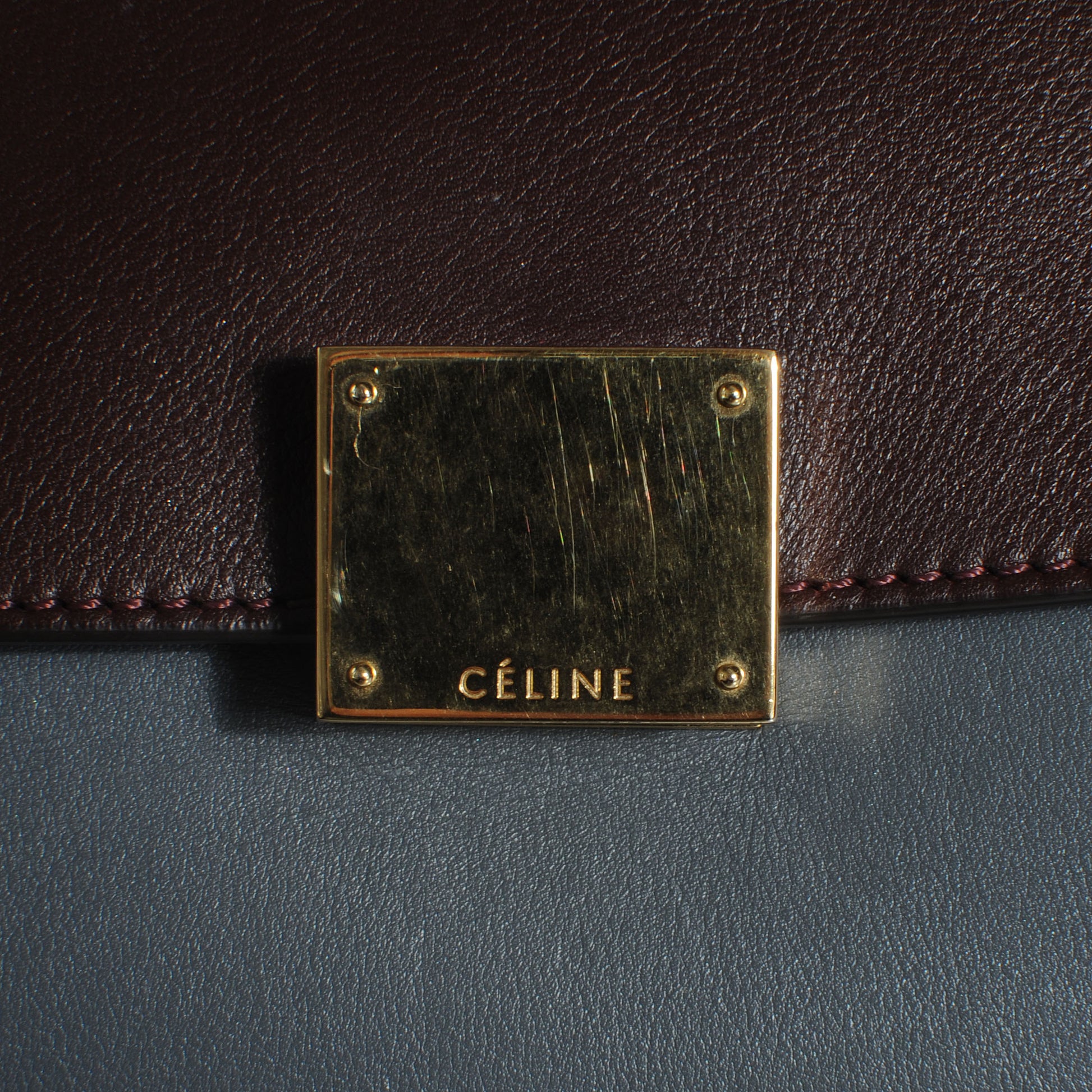 Celine Calfskin and Suede Small Tri-Color Trapeze Burgundy 5 of 8