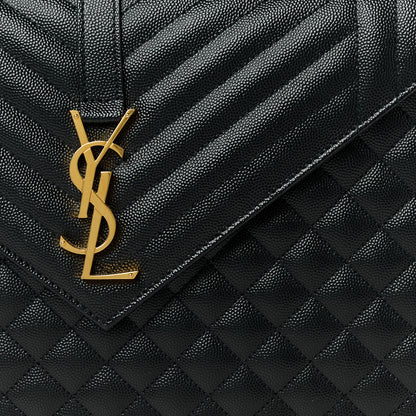 Saint Laurent Grain De Poudre Textured Mixed Matelasse Large Triquilt Monogram Satchel Black 9 of 11